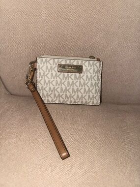 Michael Kors Beige and Brown MK Logo Wristlet